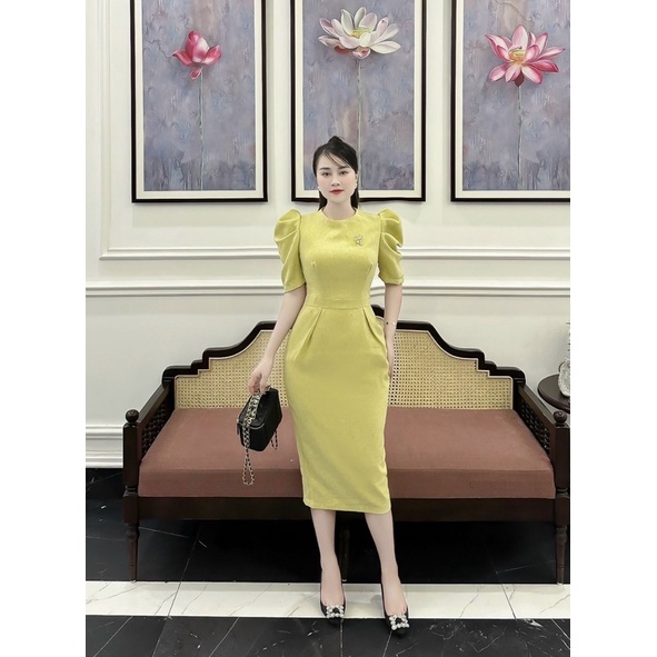 Váy body dáng dài tay ngắn dự tiệc công sở cao cấp đầm thiết kế chất liệu text nhật tk 36 nancy