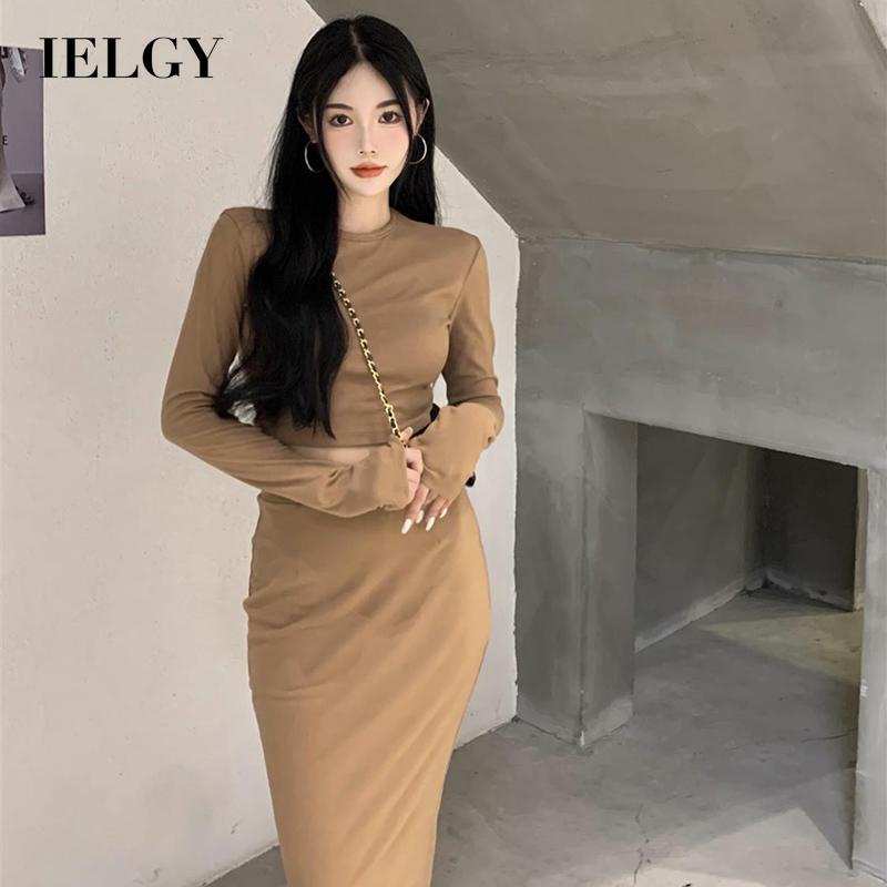 IELGY  Bộ Áo Dệt Kim + Chân Váy Thời Trang Retro Hong Kong Cho Nữ