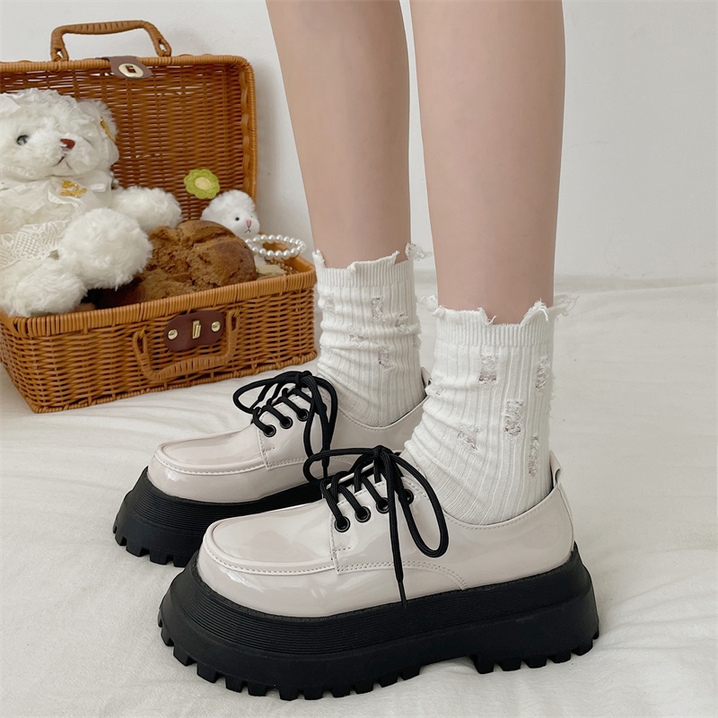 Ielgy Giày Da Đế Xốp Dày Phong Cách Đại Học Nhật Bản Cho Nữ