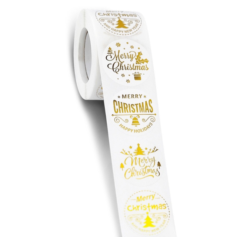 Cuộn 500 Nhãn Dán Màu Đồng In Chữ Merry Christmas Dùng Trang Trí Giáng Sinh