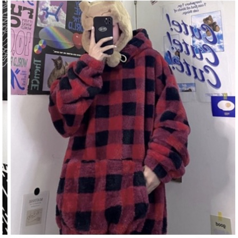 Áo hodie sọc caro đỏ siêu xinh TTA779