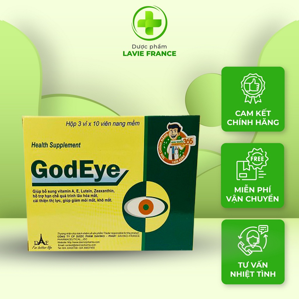 Viên Uống Hỗ Trợ Bổ Mắt GODEYE Phòng Ngừa Đục Thủy Tinh Thể, Giảm Thị Lực, Khô Mắt - Dược phẩm Lavie France