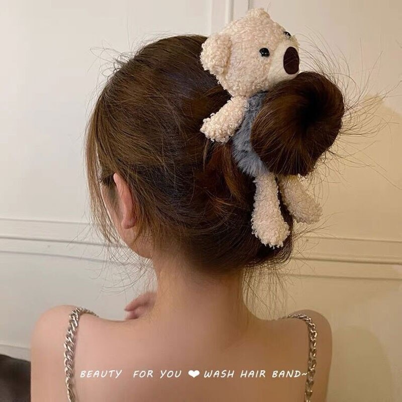 Dây Cột Tóc Cao Su Bọc Vải Lông Họa Tiết Động Vật Hoạt Hình Dễ Thương Cho Bé Gái