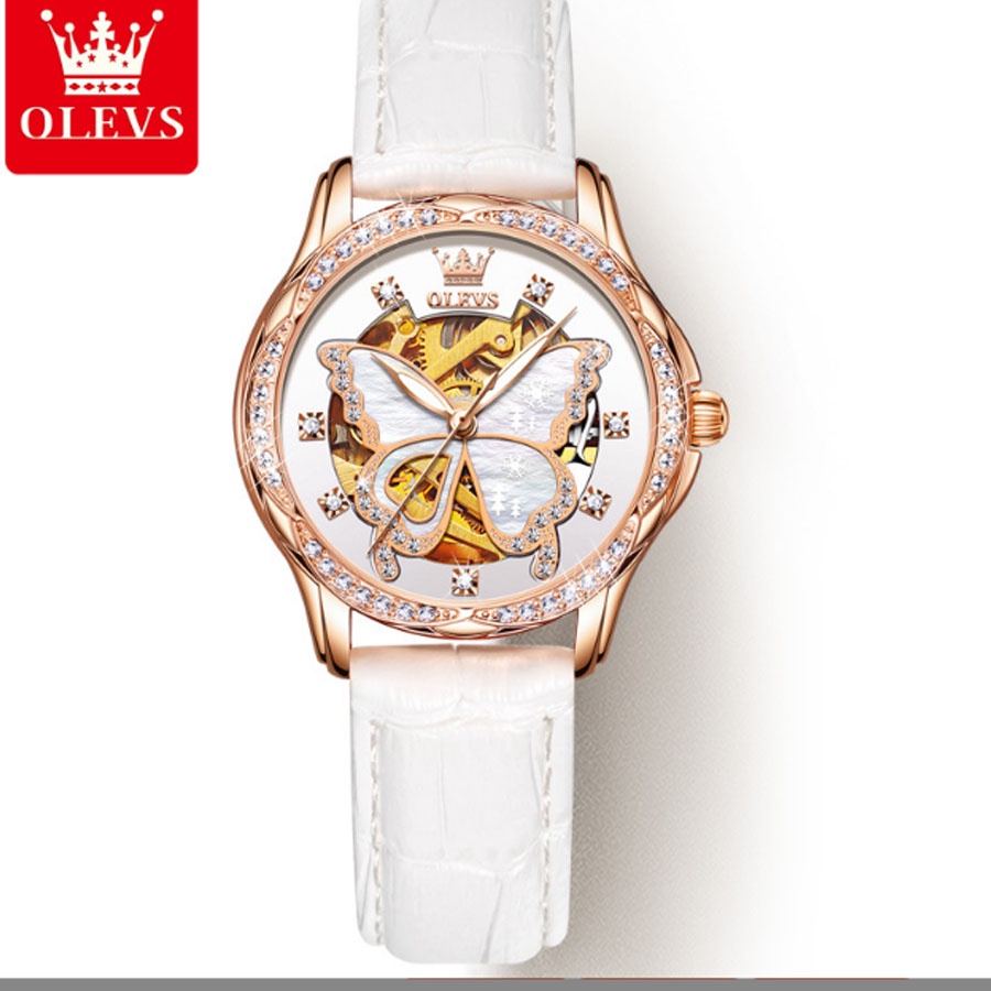 Đồng hồ nữ Olevs máy cơ size 35mm,dây đeo da cao cấp,chống nước 30m