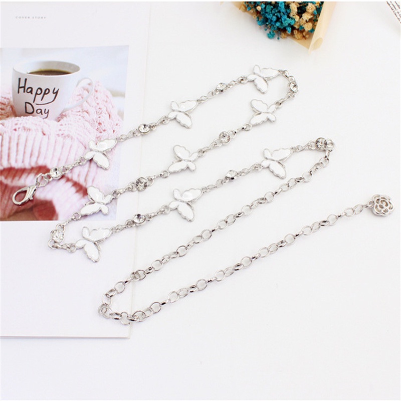 Thắt Lưng Dây Xích Kim Loại Màu Bạc Hình Bướm Phong Cách Bohemian Cổ Điển Cho Nữ