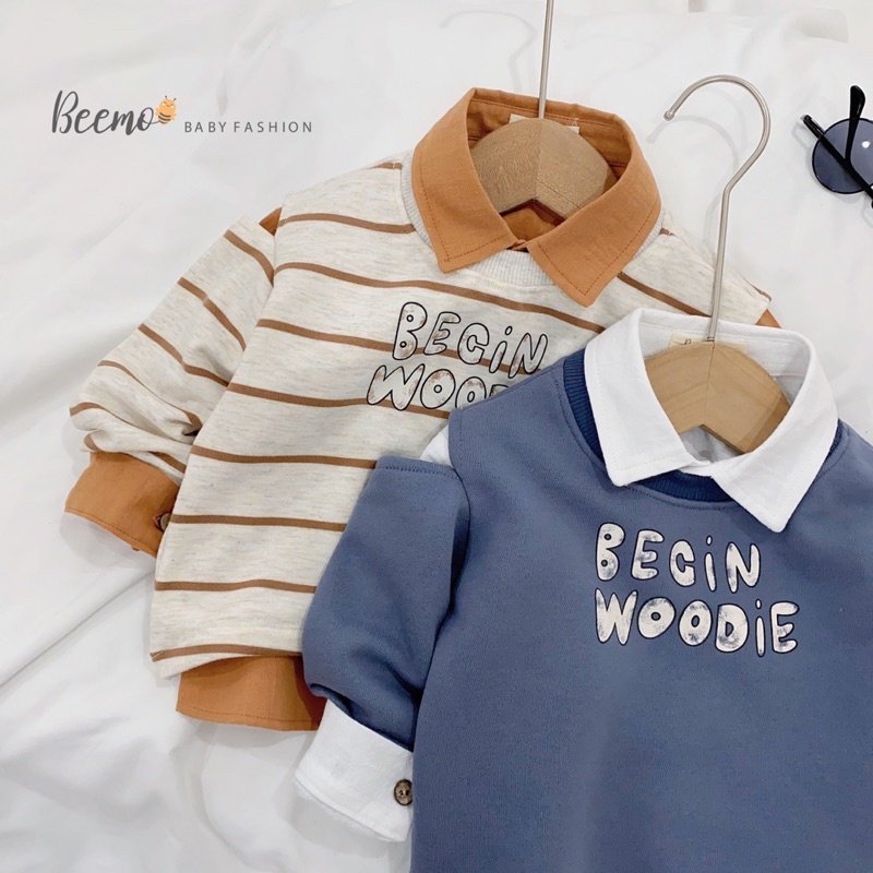 Set 2ct áo nỉ kèm sơ mi bé trai