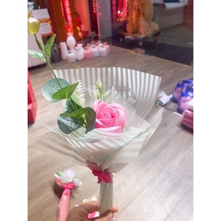 Một Cành Hoa Bông Hồng Sáp Lụa Đỏ 3D 30cm