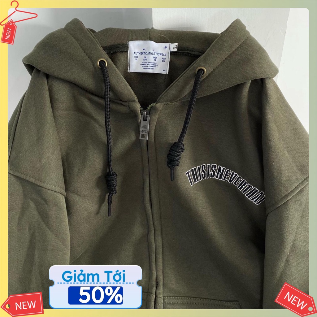 Áo Khoác Nỉ Nam Nữ Form Rộng Xanh Rêu NEVERTHAT,Áo khoác hoodie siêu đẹp vải dày dặn