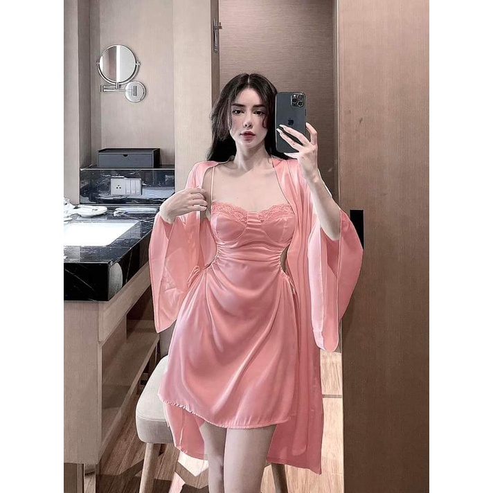 Đầm Ngủ Nữ 2 dây Sexy lụa satin - latin Siêu Mát, hàng thiết kế lụa cao cấp