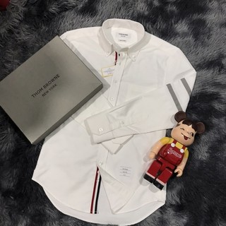 Áo sơ mi tay dài thom brown, viền trong + 4 sọc xám trắng, oxford, đủ tags, có cờ sau gáy, menswear