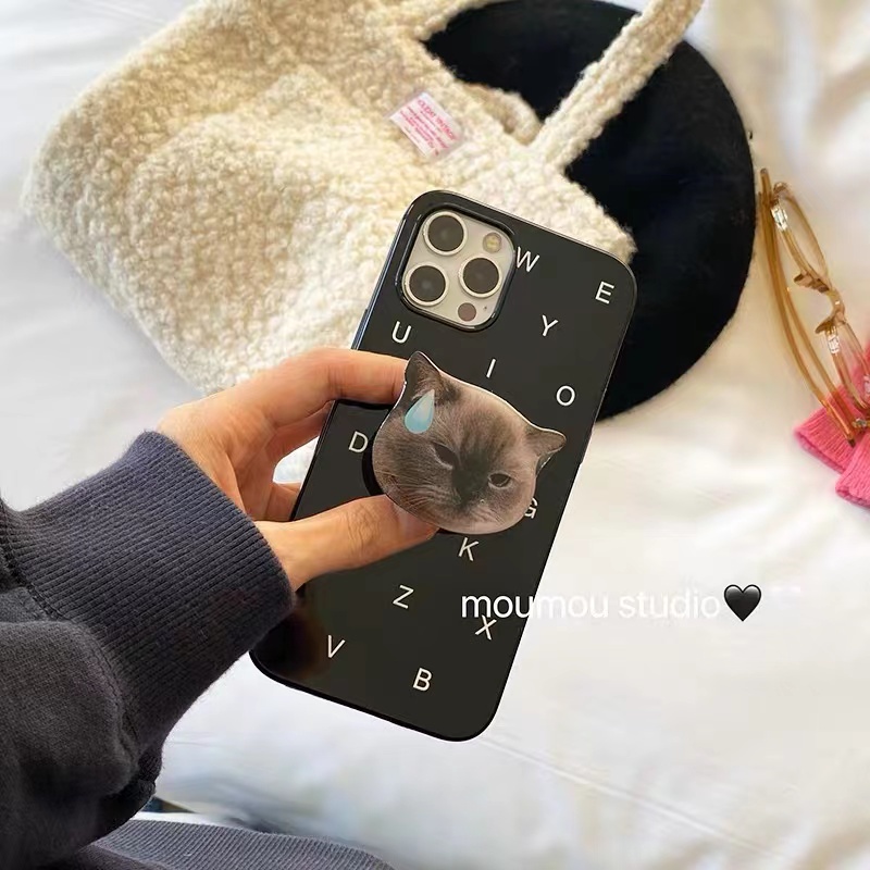 Ốp điện thoại silicon họa tiết chữ có nút đỡ hình mèo cho Iphone 11 13 12promax 8p 14plus 14pro xsmax