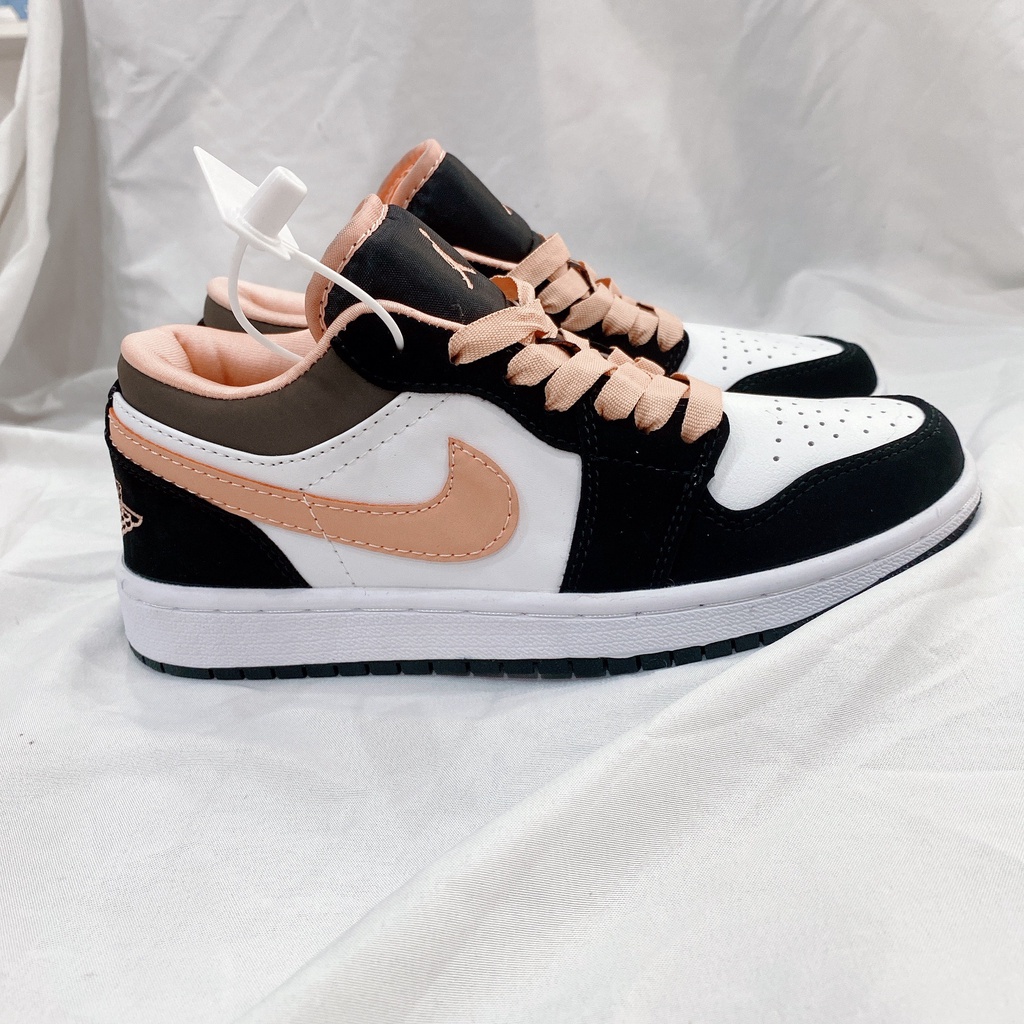 Giày Jordan cổ thấp Peach Mocha hồng đào nam nữ bản đẹp, Giày Jordan 1 low màu đen cam, Sneaker JD1 bóng rổ full box bil