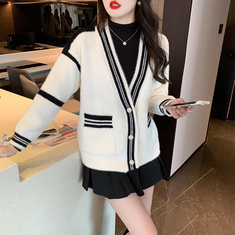 Áo Khoác Cardigan Len Quảng Châu Nữ Minz Store Mã 8852, Thiết Kế Len Lông Họa Tiết Kẻ