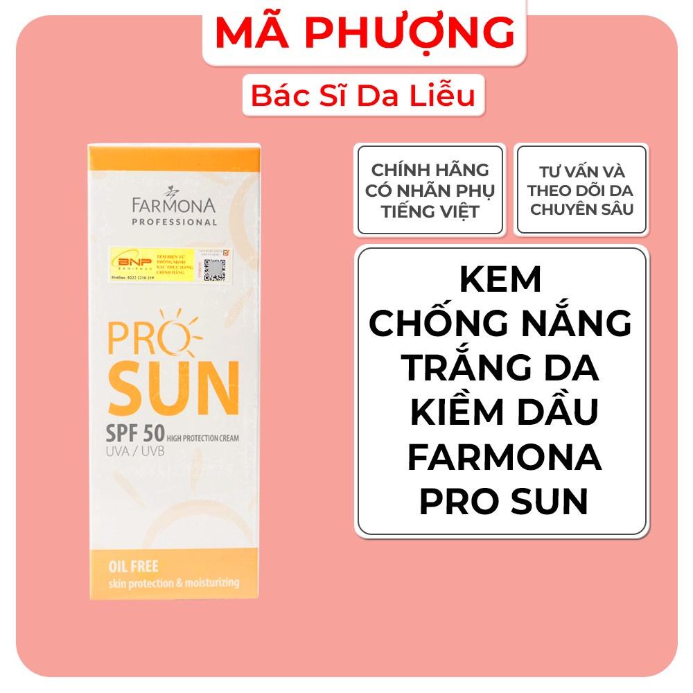 Kem chống nắng Farmona Professional Pro Sun 50ml - Kem chống nắng cho da mụn kiềm dầu ( TUÝP TRẮNG) - Bác sĩ Mã Phượng