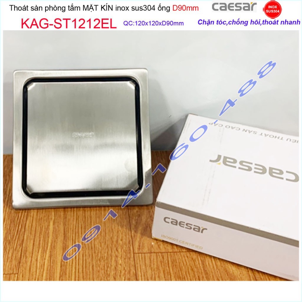 Thoát sàn Caesar 12x12cm ST1212EL-D90 mặt inox kín, phễu thoát sàn SUS304 thoát nước nhanh chống hôi