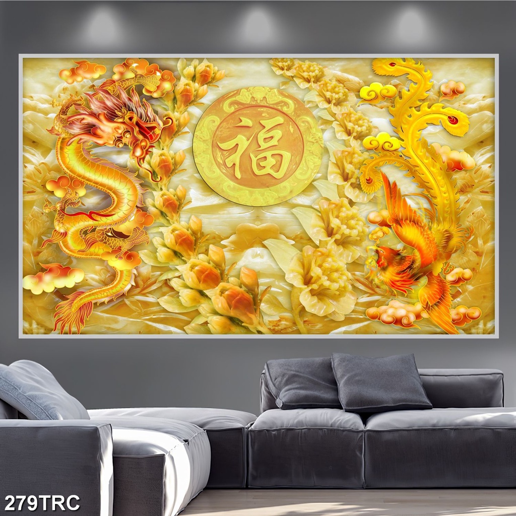 Tranh dán tường 3d Rồng Bay Phượng Múa - 279TRC-Tranh Phong Thủy May Mắn