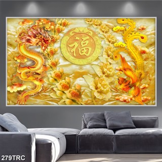 Tranh dán tường 3d rồng bay phượng múa - 279trc-tranh phong thủy may mắn