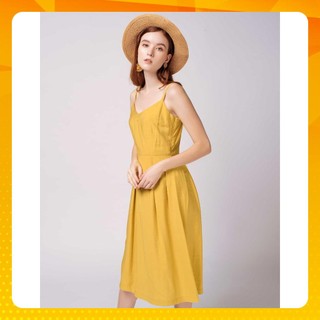 Đầm dây nữ YV LE & CO vải tơ xước màu vàng tinh tế