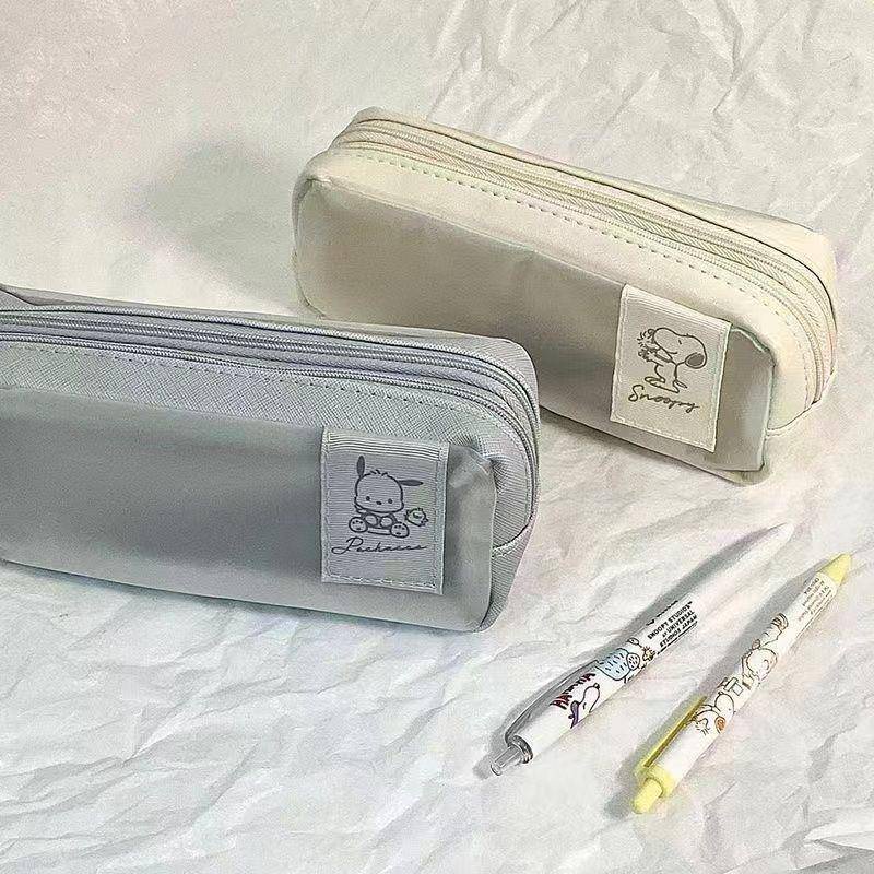 Ins Túi Đựng Bút Chì Hai Dây Kéo Sức Chứa Lớn Màu Trơn Hình Chú Chó Pacha Đơn Giản Dễ Thương Đa Năng Dành Cho Học Sinh Ốp