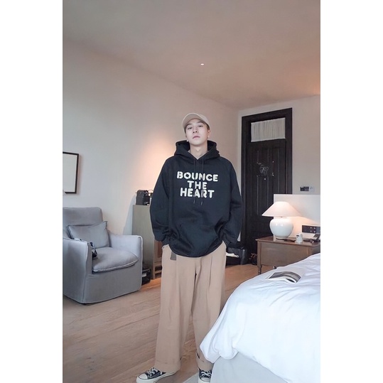 Áo hoodie nam nữ form rộng 2N Unisex nỉ bông Bounce màu đen/xám