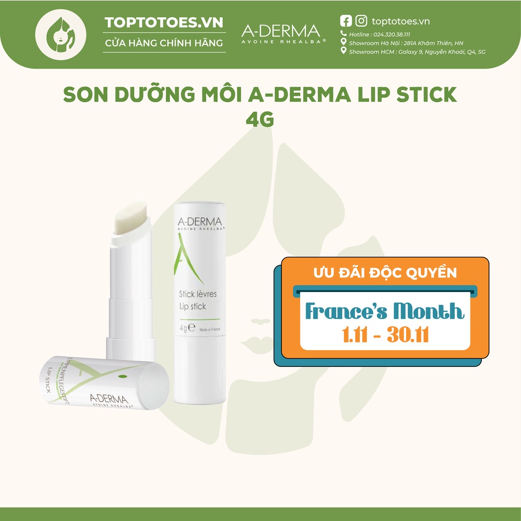 Son dưỡng A-DERMA Lip Stick 4g [NHẬP KHẨU CHÍNH HÃNG 100%]