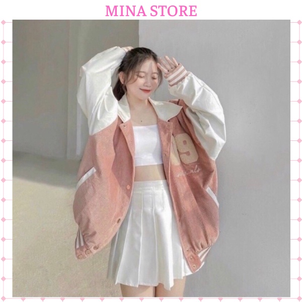 Áo khoác bomber cổ bẻ unisex chất nhung tăm 09, nhiều màu freesize form rộng hàn quốc - AK/TĂM09 - MINASTORE
