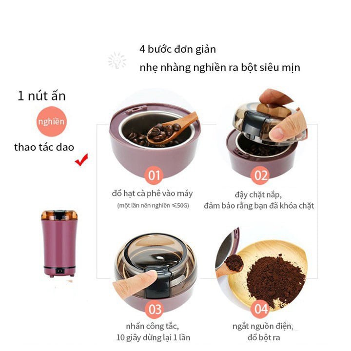 Máy xay mini ép hạt khô siêu tốc - Ép hạt cà phê,ngũ cốc,đậu nành dể dàng sử dụng không cần lắp ráp (BH 6 tháng