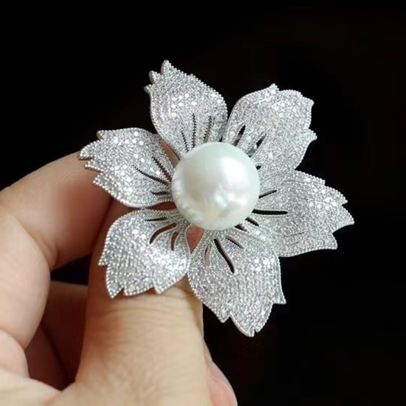 Trâm Cài Áo Hình Bông Hoa Đính Ngọc Trai Thanh Lịch Dành Cho Nữ