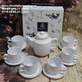 Bộ ấm trà sứ Minh Long Jasmine viền vàng - bộ ấm trà sứ Minh Long Jasmine