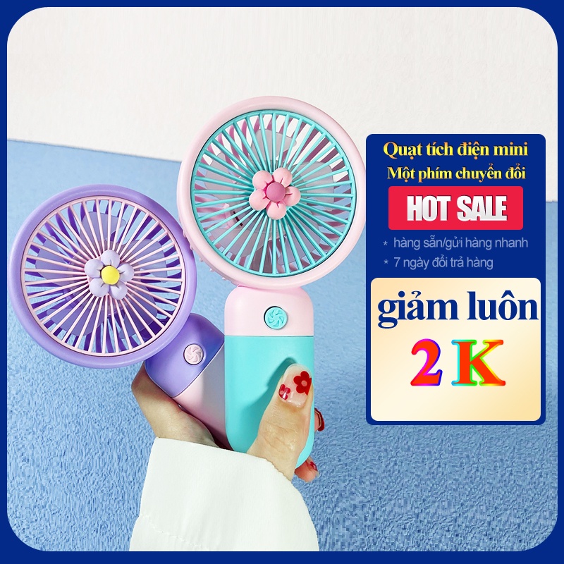 Quạt Cầm Tay - Quạt Mini (Tặng Dây Sạc+ kèm dây cao su)