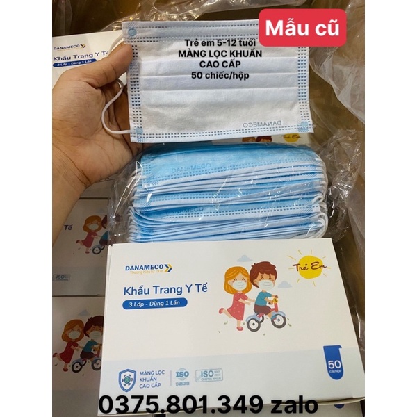 Khẩu trang y tế trẻ em Danameco từ 6 đến 12 tuổi. 1 hộp 50 cái màng lọc cao cấp