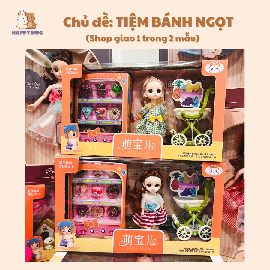 Bộ đồ chơi búp bê cho bé gái kèm phụ kiện siêu xinh, hộp quà tặng có quai xách - Happy Hug
