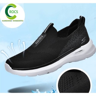 Giày thể thao leo núi chạy bộ SKECHERS Gowalk 6 gót muối tiêu cho nam màu đen đế trắng