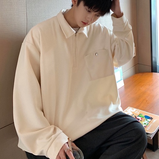 Áo polo Tay Dài Dáng Rộng Có Khóa Kéo Thời Trang Cho Nam