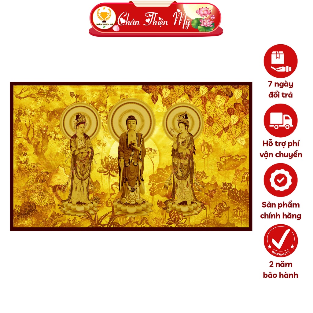 Đèn Thờ Tranh Trúc Chỉ Ngang CHÂN THIỆN MỸ, Đèn Trang Trí Bàn Thờ, Tranh Trúc Chỉ Tam Thế Phật TC-TN-85
