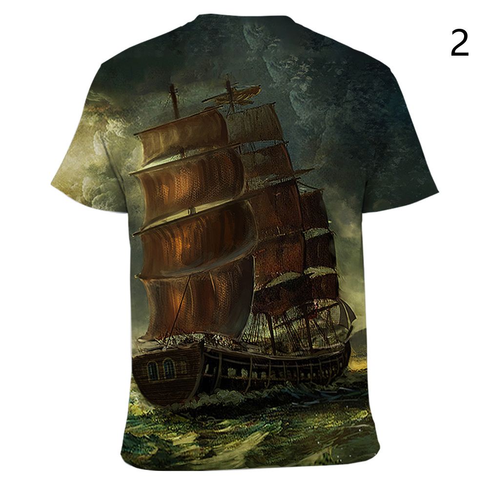 Áo Thun Tay Ngắn Cổ Tròn In Hình Thuyền Buồm Thời Trang 2022 Cho Nam Size XXS ~ 6XL