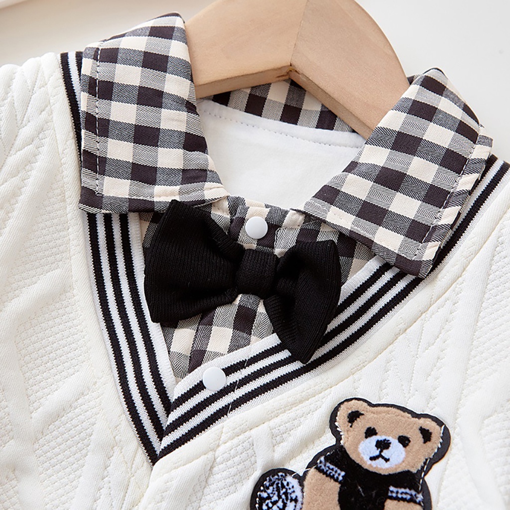 Body Len Cho Bé Bodysuit Công Tử Trắng Phối Sơ Mi Kẻ Caro Cho Bé Mặc Thu Đông - BDD28