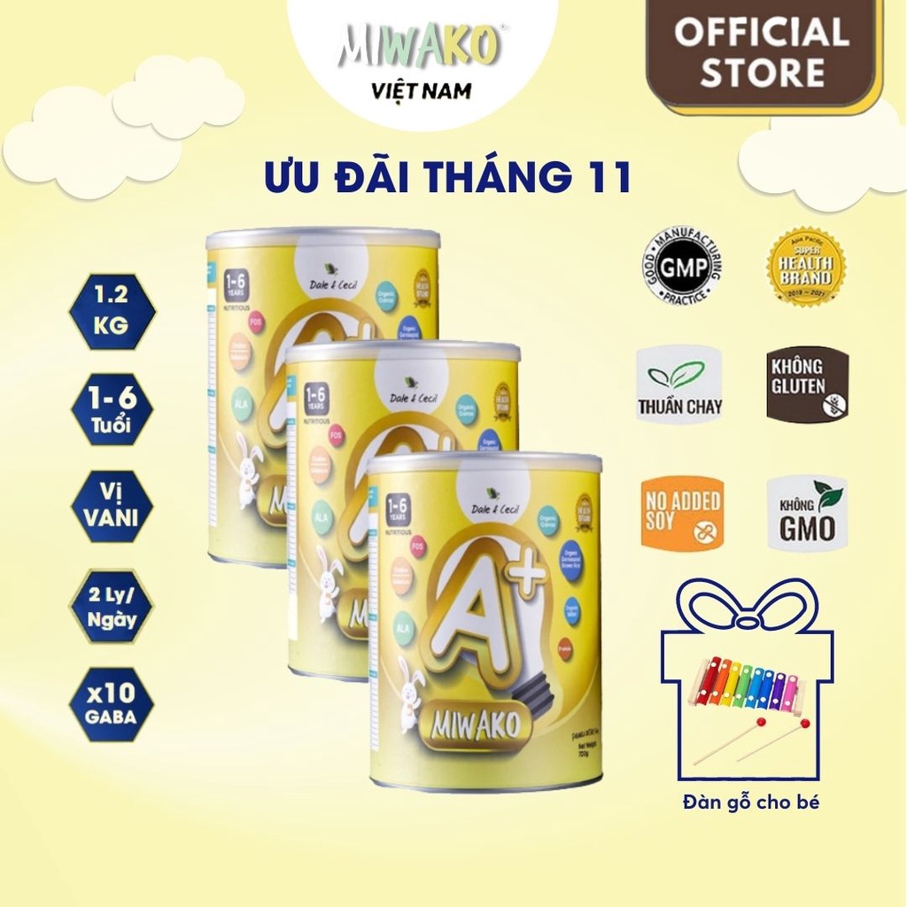 Sữa Công Thức Hạt Thực Vật Hữu Cơ Miwako A+ 400g x 3 Hộp ( 1.2kg ) - Miwako Official Store
