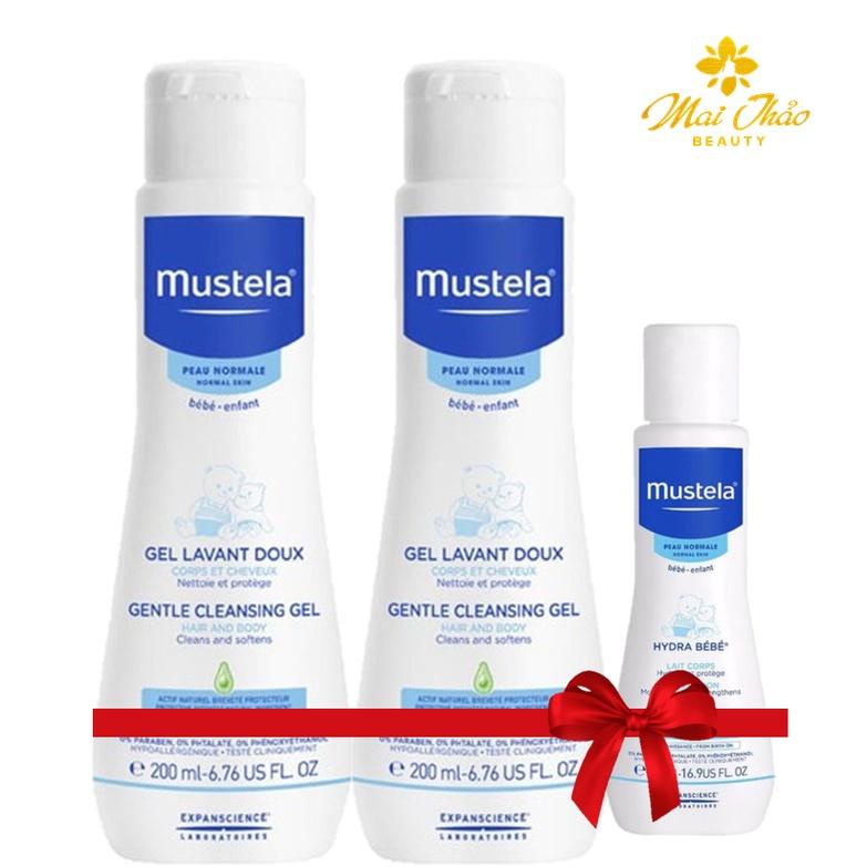 Combo 2 Sữa Tắm Gội Cho Trẻ Sơ Sinh & Em Bé Da Thường Mustela Gentle Cleansing Gel 200ml TẶNG Lotion 50ml (Date 09/2023)