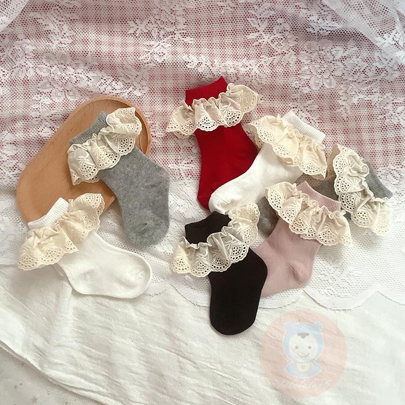 Laa6- Tất Ren Nhún Bèo Thoáng Khí Co Giãn Công Chúa Dễ Thương Cho Bé Gái