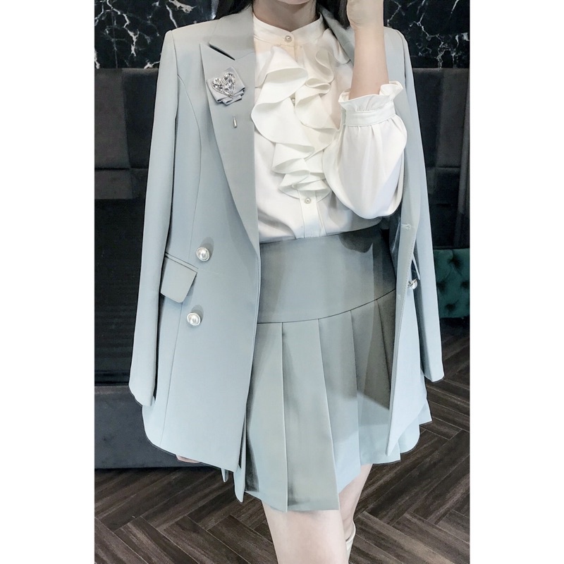 Áo Vest Nữ Cao Cấp Dài Tay Màu Xanh Ngọc- NKN ELEGANT