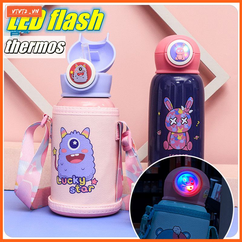 Cá Tuyết 500Ml Trẻ Em Straw Cup Có Đèn Led Sáng Bình Giữ Nhiệt Thermos 316 Thép Không Gỉ Cách Nhiệt Cup Đèn Chân Không di Động Nước Cho Bé Tumbler Có Ống Hút