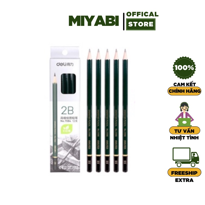 Bút chì 2B Deli lục giác dùng cho học sinh-văn phòng -màu xanh-1 cái 7084