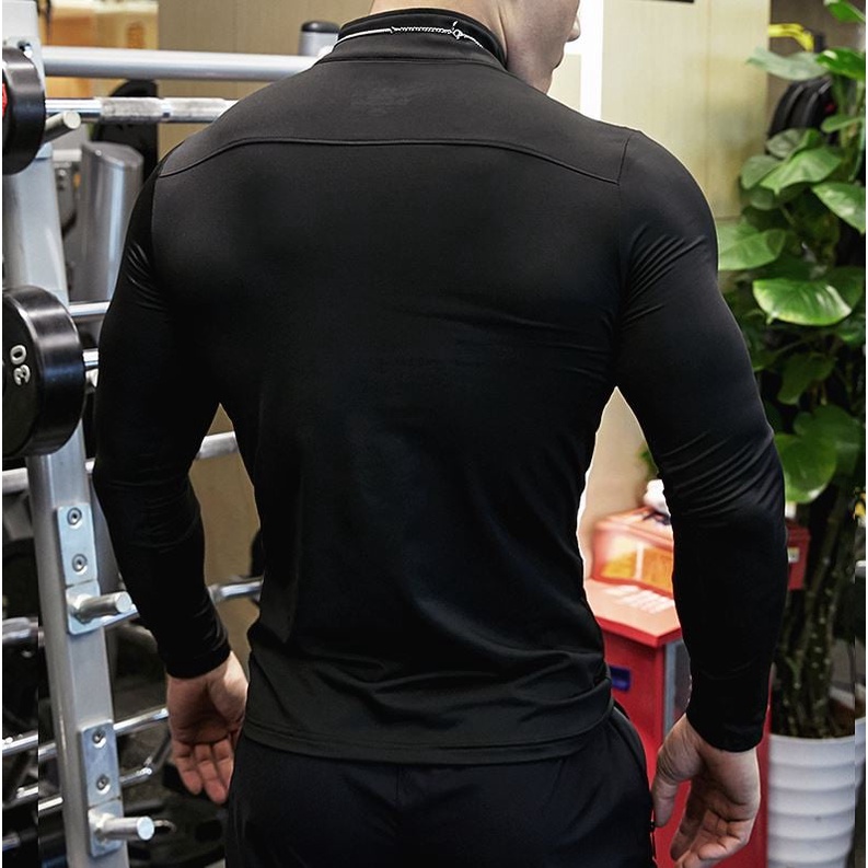 Áo Thể Thao Nam VQ Sport  thun lạnh tập gym cổ trụ dài tay vải thoáng mát co giãn chuẩn form Nam Tính