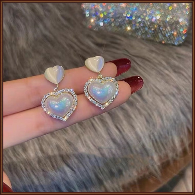 Khuyên Tai Hình Trái Tim Đính Đá Opal Sang Trọng Cho Nữ