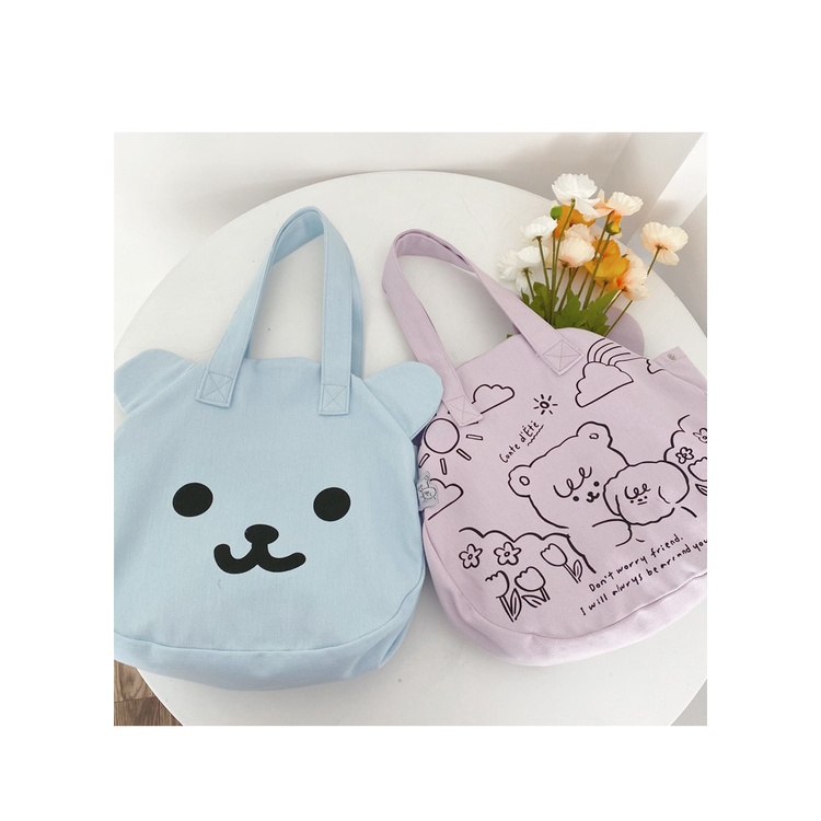 Túi Đeo Vai Cỡ Lớn Hai Mặt Họa Tiết Đầu Gấu Dễ Thương Phong Cách Hàn Quốc Cho Nữ