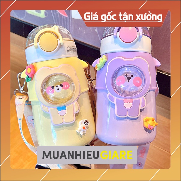 Bình giữ nhiệt gấu vũ trụ dễ thương chất liệu inox 304 an toàn cho trẻ em xách tay có dây muanhieugiare8686