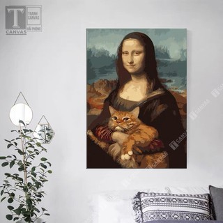 TRANH MÈO | Monalisa ôm mèo, cats hoảng hốt ngộ nghĩnh Tranh canvas tràn viền treo tường đáng yêu MEO 51-55