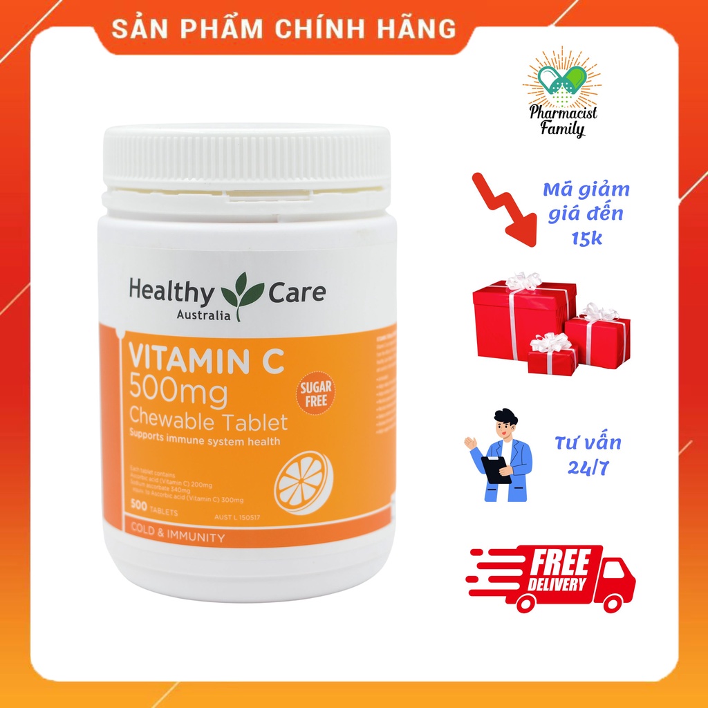 Vitamin C [Úc] Heathy Care Vitamin C 500mg - Siêu to 500 viên - tăng cường sức đề kháng