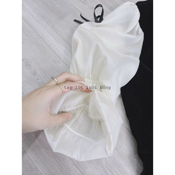Váy Nhung Nơ Tay Cao Cấp